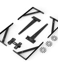 Gate Frame Kit with 8 Inch Hinges and Gate Latch for Wooden Shed and Barn Doors, includes brackets and screws, alloy steel with black finish.