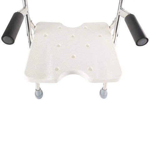 Top view of Easy Fold Shower Chair For Seniors And Disabled with black grab handle, adjustable height, rustproof and waterproof.