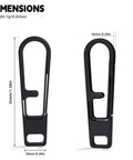 Two Pack Heavy Duty Titanium Zipper Pull Replacements For Backpacks Luggage Jackets And Outdoor Gear Ultra Durable Easy To Install Universal Fit Black with dimensions 35mm by 10mm, weight 1g shown.