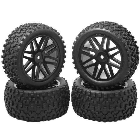 Beefy 88mm 3.46 Inch Off Road RC Tire Set With Sponge Inner And 12mm Hex Wheel Rims For 1 To 10 Scale Buggy Cars Durable Rubber Tires Replacement Black Fit Redcat Tornado Shockwave HPI ExceedRC Kyosho Losi