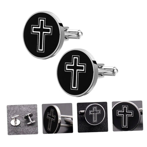Cross Cufflinks For Men Black Titanium Steel Shirt Fasteners 1 Pair For Business And Formal Shirts With Durable Finish