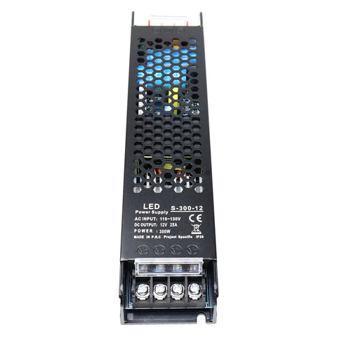 Heavy Duty 12V 25A 300W Universal Switching Power Supply 110V AC To 12V DC LED Driver And Adapter For Strip Lights Lamps And Radios With Overload Over Voltage Over Current And Short Circuit Protections, black metal housing