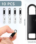 10 Piece Upgraded Metal Zipper Pulls Set With Detachable Tabs For Luggage, Suitcases, Backpacks, And Jackets In Black, Silver