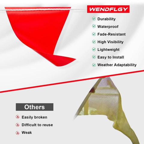 105ft Safety Warning Pennant Flags Set for Outdoor Fencing and Roadwork High Visibility Triangle Flags Multipurpose Hazard Area Markers Red 45 Pack Weatherproof and UV Resistant Easy Install for Parties and Jobsites