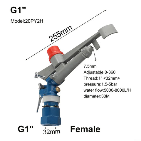 Adjustable 1 Inch Lawn Sprinkler With Zinc Alloy Body 35 To 40 Meter Spray Radius 360 Degree Rotation For Big Lawns Crops