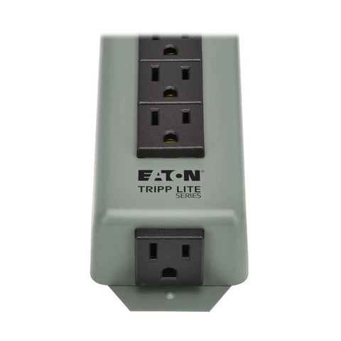 Heavy Duty 9 Outlet Power Strip With 15 Foot Metal Extension Cord Mountable For Wall Or Under Desk Setup In Industrial Garage Shop Settings UL24CB-15 Ready, close-up