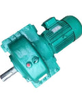 Heavy Duty Two Stage Worm Gear Reducer With Solid Output Shaft For Industrial Machinery, green metal frame, robust design for heavy tasks.