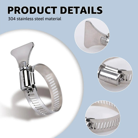 Six Pack 1-1/4 Inch Stainless Steel Hose Clamps With Adjustable Thumb Screws For Pool Filter Pump Hoses And PVC Tubing, Heavy Duty