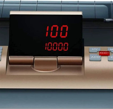 Close-up of digital display on Slick Money Counter With Smart Infrared Fake Note Detection Heavy Duty Cash Counting Machine.