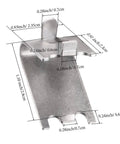 Close-up of a stainless steel refrigerator shelf clip with measurements, part of a 32 Pack Refrigerator Shelf Clips Set For Freezer And Cooler Shelves No Fuss Easy Install Durable Stainless Steel Fridge Parts For Home Kitchens Replacement Buckles.