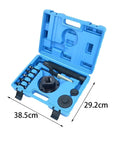 Shop Floor Ready Heavy Duty Wheel Bearing Removal Tool Set With Hydraulic Puller Extractor And Separator in blue case, dimensions 38.5cm x 29.2cm.