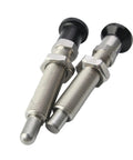 M16 Indexing Plunger Shop Grade Self Locking Reset Pin featuring stainless steel spring and aluminum knob, side view.