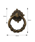 Antique bronze drop ring knob with dimensions, part of 6 Pieces Vintage Bronze Drop Ring Knobs And Pulls For Dresser Drawers Cabinets set.