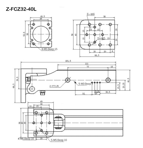 High Quality Pneumatic Manipulator Posture Block Lever Flip Cylinder Replacement Accessory For Z-FCZ20 20ZB Z-FCZ32 40L And Z-FCZ40 45L Models detailed dimensions and design blueprint