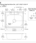 Technical drawing of Single Bowl Stainless Steel Kitchen Sink 22 Gauge Self Rimming Brushed Nickel 21 1 16 Inch By 15 3 4 Inch Quiet Sound Dampening Underside Pads Includes Mounting Hardware And Installation Template Built To Last with dimensions.