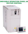 Front view of LAPOND 2.2 kW VFD drive with removable operation panel, 200–230V, 10A, single‑phase to 3‑phase converter