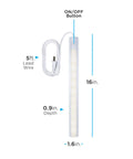 16 Inch LED Under Cabinet Light Plug In Soft White 3000K 384 Lumens shown with 5ft lead wire and on/off button in plastic housing