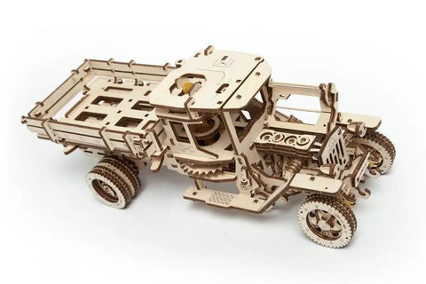 Hands On Mechanical Truck Puzzle Kit With Rubber Band Engine, 3D Wooden Construction Set, DIY Build For Adults And Teens, Realistic Pistons Under Foldable Hood, Functional Steering, Cabin Door, And Working Chassis. 338x120x124 mm