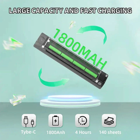 Slick Wireless Tattoo Transfer Stencil Printer For A4 Paper Offering Hassle Free Inkless Thermal Output showing 1800mAh battery capacity.