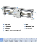 Magnetically Coupled Rodless Slider Actuator With Smooth Linear Motion For No-Nonsense Automation, Assembly, Packaging, And Material Handling, CY1S15-600Z Series, Bore Sizes CY1S15 To CY1S40, Stroke 50Z To 600Z, Low Maintenance Slide Bearing showing bore sizes and port sizes