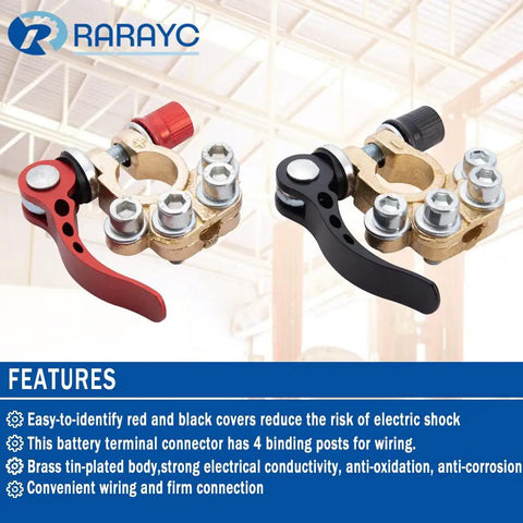 Mil Spec Battery Terminal Kit Top Post With Covers And Copper Lugs Heat Shrink Tubing Anti Corrosion Pads And Post Washer And Hex Wrench For SAE JIS A Type Vehicles Great For Auto Enthusiasts And DIY Wiring Projects showcasing easy-to-identify red and black covers and brass construction for wiring