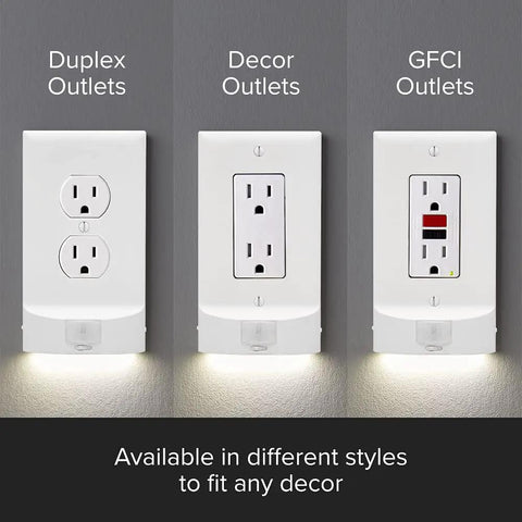Two Pack MotionLight Built In Wall Plate LED Night Lights For Duplex Outlets With Auto On Off Sensor Bright Dim Off Modes