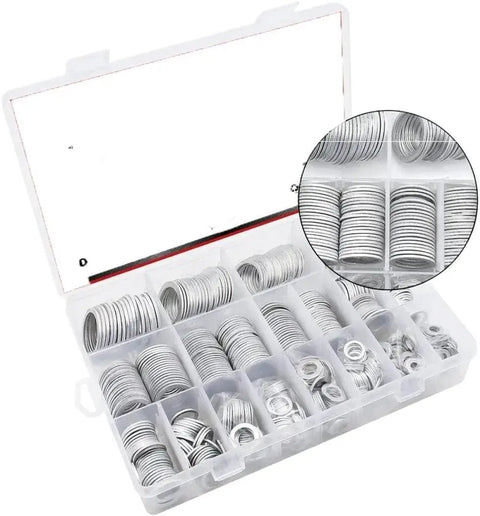 Heavy Duty Aluminum Flat Washer Kit For Automotive Oil Drain Plugs M6 M8 M10 M12 M14 M16 M18 M20 320 Piece Set Gasket And Washer Pack For Auto Repair And Maintenance in plastic organizer case