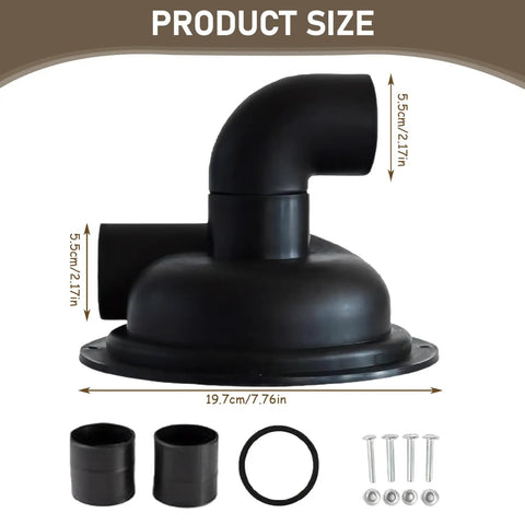 197 Mm Black Cyclone Separator Cover With Elbow Pre-Drilled Replacement For Dust Collection System; includes size and fittings.