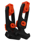 Beefy Heavy Duty Hood Latches Kit for Cars With T Handle Rubber Shock Absorption and Tool Box Latch Lock Down System shown in black and orange