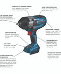 Heavy Duty 18 Volt Cordless Impact Wrench With Half Inch Drive Friction Ring And Beast Mode Torque For Stubborn Bolts Along With Three Speed Settings To Get The Job Done Bare Tool Setup, side view showcasing features and design.
