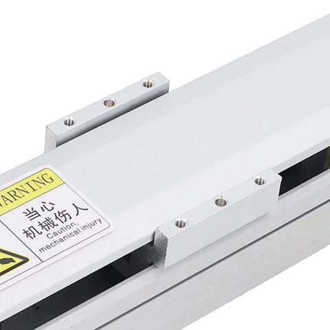 Sturdy Electric Linear Rail Guide For Race Scene With 100mm Rail and Aviation Aluminum Build showing a close-up of rail and warning label.