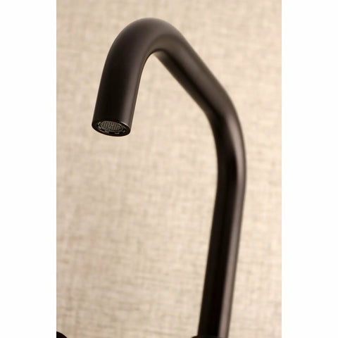 Spout view of Concord 8-Inch Adjustable Center Wall Mount Kitchen Faucet In Oil Rubbed Bronze With Solid Brass Construction No-Drip Ceramic Disc Cartridge 1.8 GPM Flow Easy Install Center Distance From 5-5/8 To 10-3/8 Inches And 1/2-14 NPT Inlet