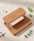 Clean 3 Tier Bamboo Cup Organizer Rack And Sharp Countertop Mug Stand For Coffee Bar Kitchen Office Storage Shelf With 6 Grid Wood Holder Setup Vibe on beige surface with coffee beans and greenery.