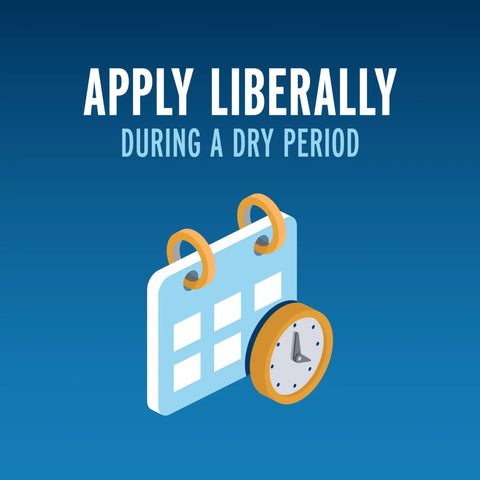 Illustration of calendar and clock with text 'Apply Liberally During a Dry Period' for Deer And Rabbit Repellent 2 Pack Ready To Use Gallon.
