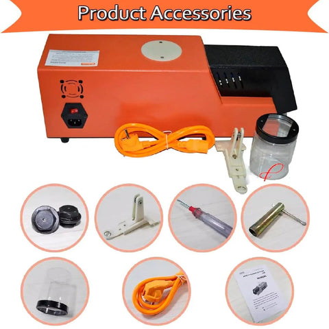 Killer Desktop 3D Filament Extruder Machine With 120 Watt Power And Adjustable Speed Settings accessories including power cable and container.