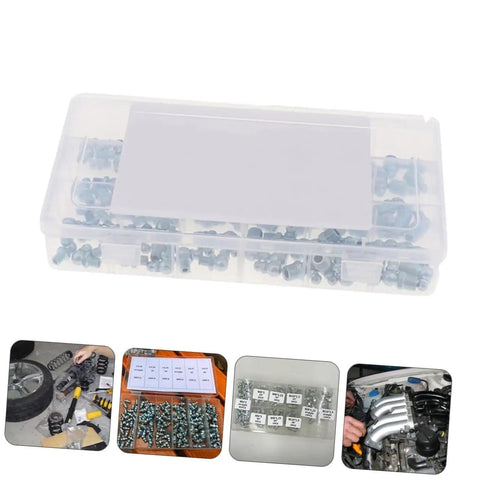 260 Piece Hydraulic Grease Fitting Kit With Straight And Angled Nozzles for Cars Trucks and Machinery in storage case