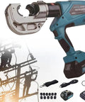 Top Rated Battery Powered Handheld Electric Crimping Machine For Copper Aluminum Terminals Hydraulic Cordless Tool with battery and accessories.