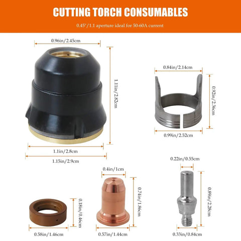 Plasma Cutter Consumables Kit 23 Pcs 0.045 Inch Tips For ArcCaptain Cut55 Non HF MP Cut60 Non HF Torch 50-60A displayed