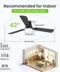 42 Inch Ceiling Fan With Bright Light And Wireless Remote Boasting Ultra Fast No Sweat Setup With Secure Snap Blades for indoor use in living areas and bedrooms.