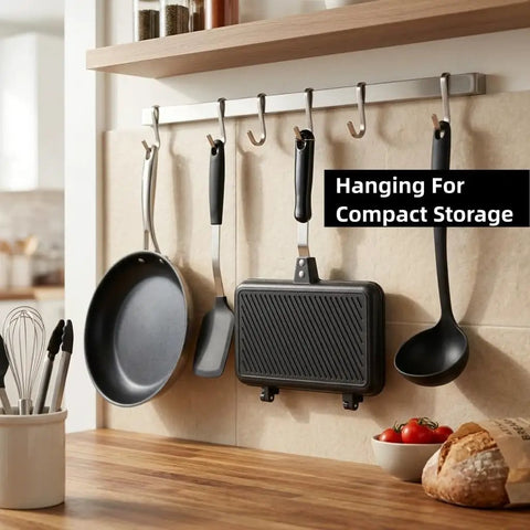 Flip Panini Sandwich Maker With Nonstick Aluminum Grill Pan And Handle Stovetop Indoor Outdoor Press hanging for storage