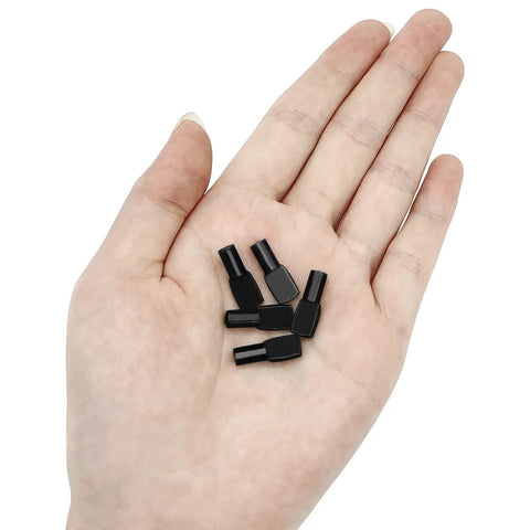 Heavy Duty 100 Pack Black Spoon Style Shelf Pins For Kitchen Cabinets And Home Bookshelves Snap Fit Adjustable Steel Pegs in a hand.