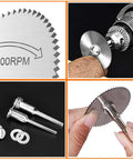Close-up of Eight Piece HSS Drill Saw Blades Kit For Rotary Tools And Drills, Durable Steel Discs With One Eighth Inch Shank