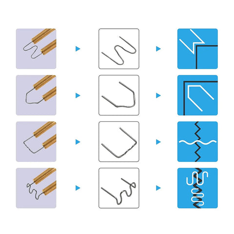 Diagram of staple shapes used with Powerful 50W Spot Welder And Hot Stapler For DIY Car Bumper Repair, Dope Welding Tool Kit