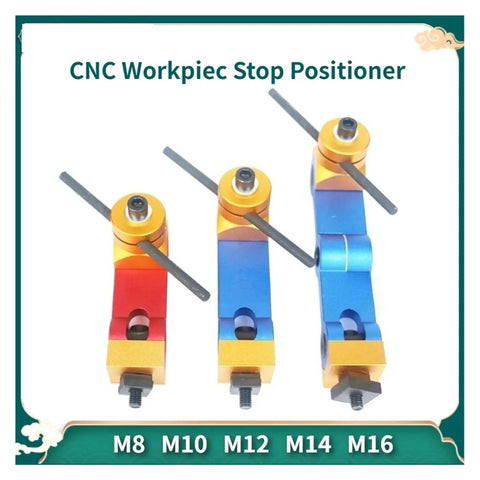 Universal Adjustable CNC Mill Positioner Dead Accurate Workpiece Stop Locator Tool, showing three sizes M8, M10, M12.