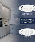 Rock Solid Knockout Brightness 3 Inch Led Recessed Gimbal Spotlights with 360 rotation and 30 swivel mount in modern kitchen.