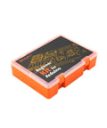 Advanced Arduino Starter Kit With 30 Projects And 190 Plus Components in orange storage box, top view.