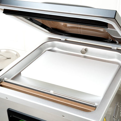 Pro Grade Chamber Vacuum Sealer Packs A Solid Punch With Sturdy 16 Inch Seal Bar And Whisper Quiet Motor, open view.