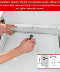 Installation of 2 Pack 298mm White Plastic Drawer Runners for Full Extension with screwdriver, side view, diagram shown