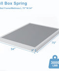 Rock Solid Heavy Duty 3 Inch Low Profile Full Size Box Spring Replacement Mattress Foundation With Built Tough Reinforced Quiet Steel Slats For Foam Or Hybrid Beds Handles 3000 Pounds image showing dimensions 75" L x 54" W x 3" H.