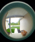 View through Solid Brass 220 Degree Door Peephole With HD Glass Lens, Privacy Cover, Built Tough for 1 3/8 to 2 1/6 Inch Doors